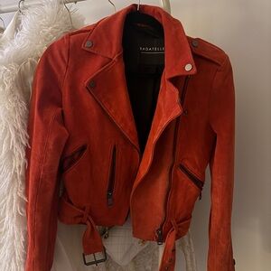 NWOT Red suede jacket night quality BAGATELLE XS